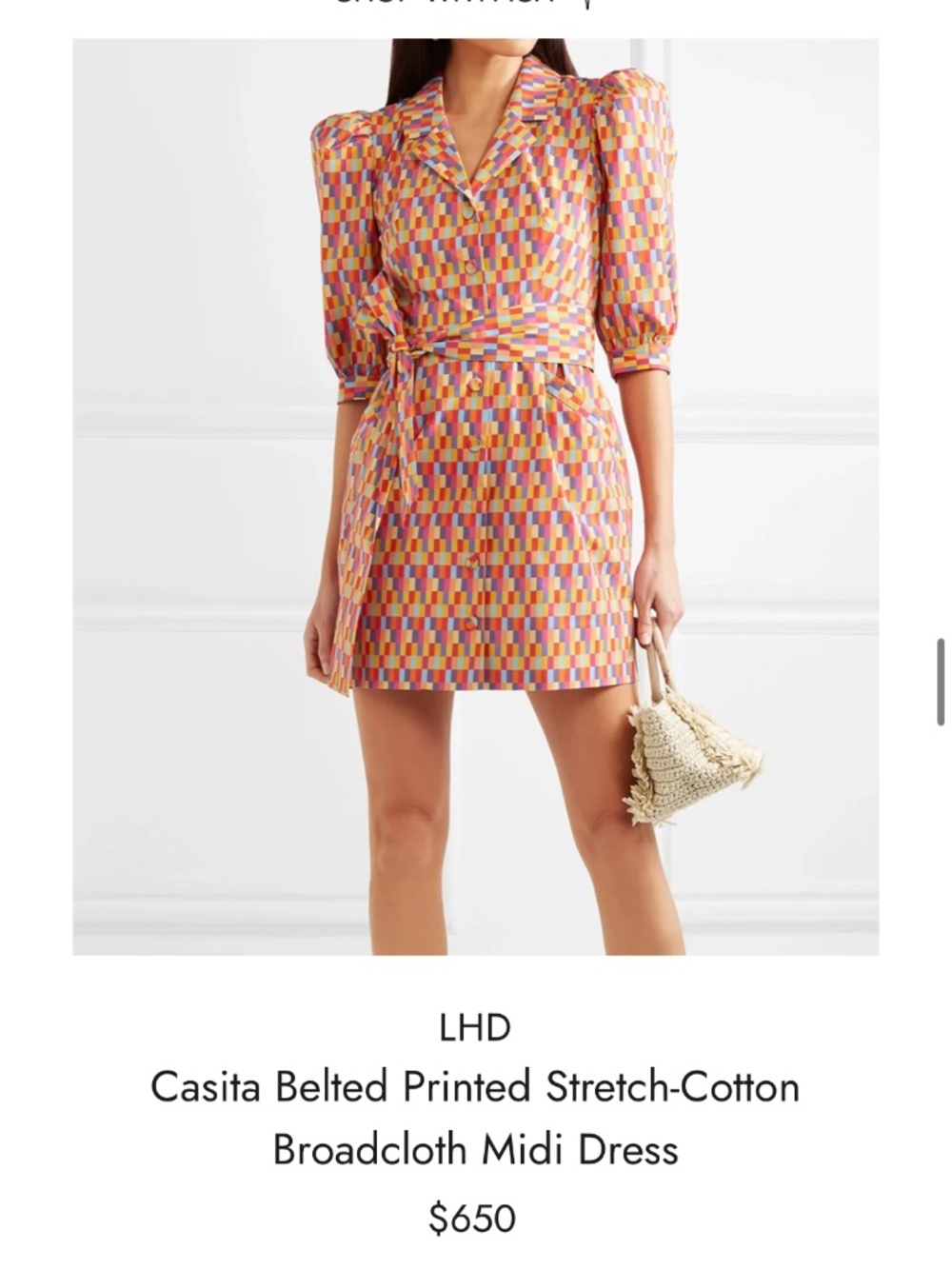 LHD Casitas Belted Bright Print Cotton Puff Sleeve Button Front Mini Dress